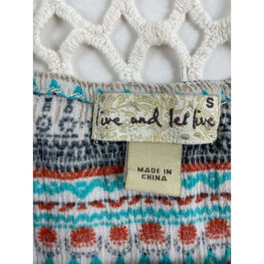 Live And Let Live Blouse Women's Size Small 3/4 Sleeve Crochet Front Knot Tie - Picture 10 of 11